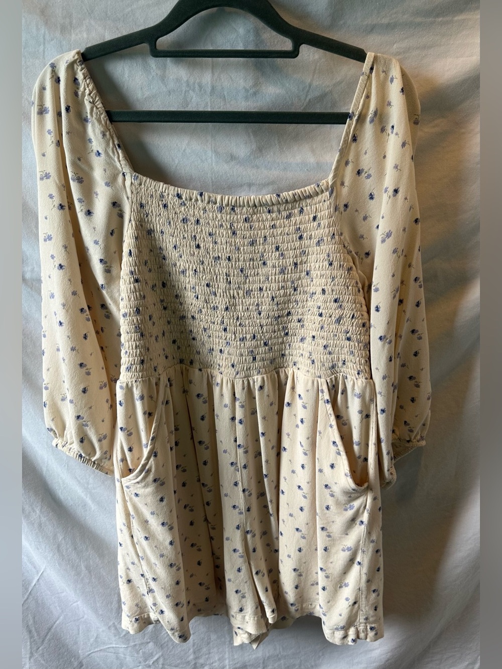 American Eagle Cream Rompers with Light Blue Floral Accents